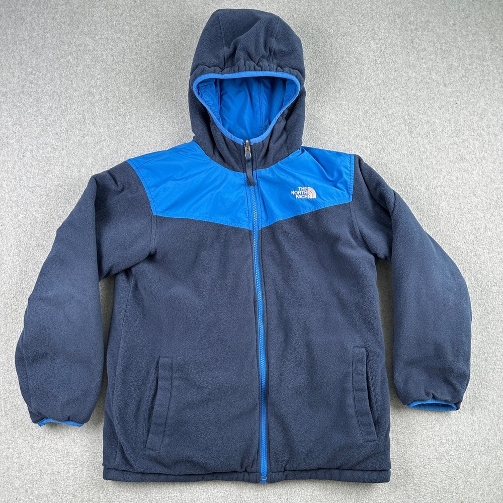 The North Face Jacket Boys L Blue Denali Fleece Full Zip Hooded Outdoor Coat